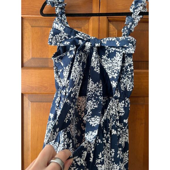 Abercrombie & Fitch Women's Floral Tiered Open Back Midi Dress Navy White SZ XL - Picture 8 of 11